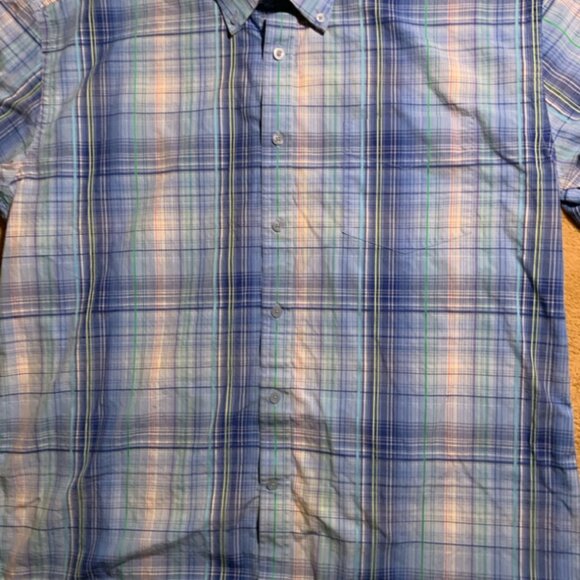 Tommy Hilfiger Mens Sz XL Button Up Blue 80s 2 Ply Fabric Plaid Short Sleeve (G) - Picture 2 of 7